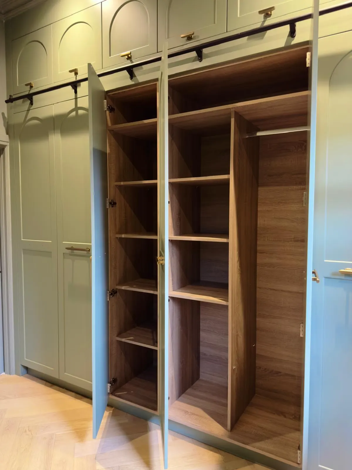 Inside the dressing room: shelving and hanging space
